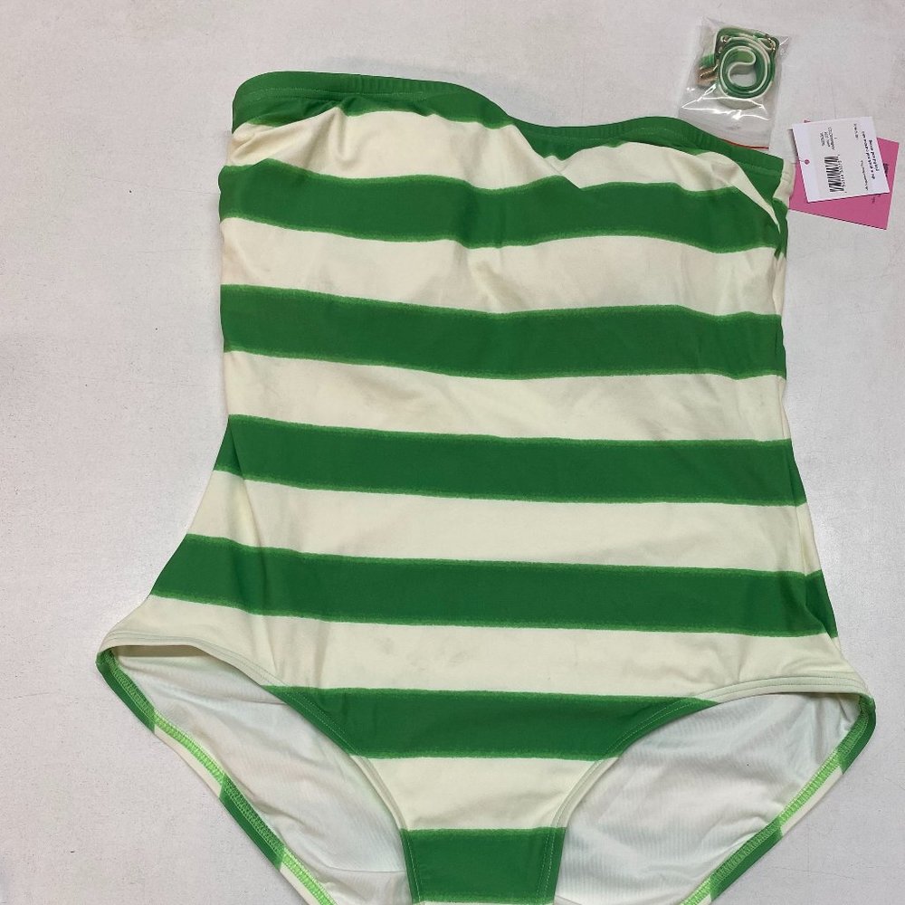 kate spade Green and Cream Striped One-Piece Swimsuit
